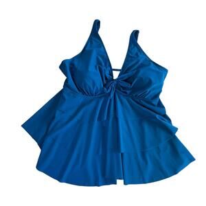 BloomChic Blue Tiered Ruffle Tankini Swim Top Tie Front Plus 22-24